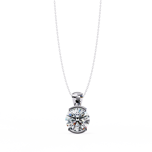 2.22 Ct Round Cut Lab Grown Diamond Half Bezel Pendant