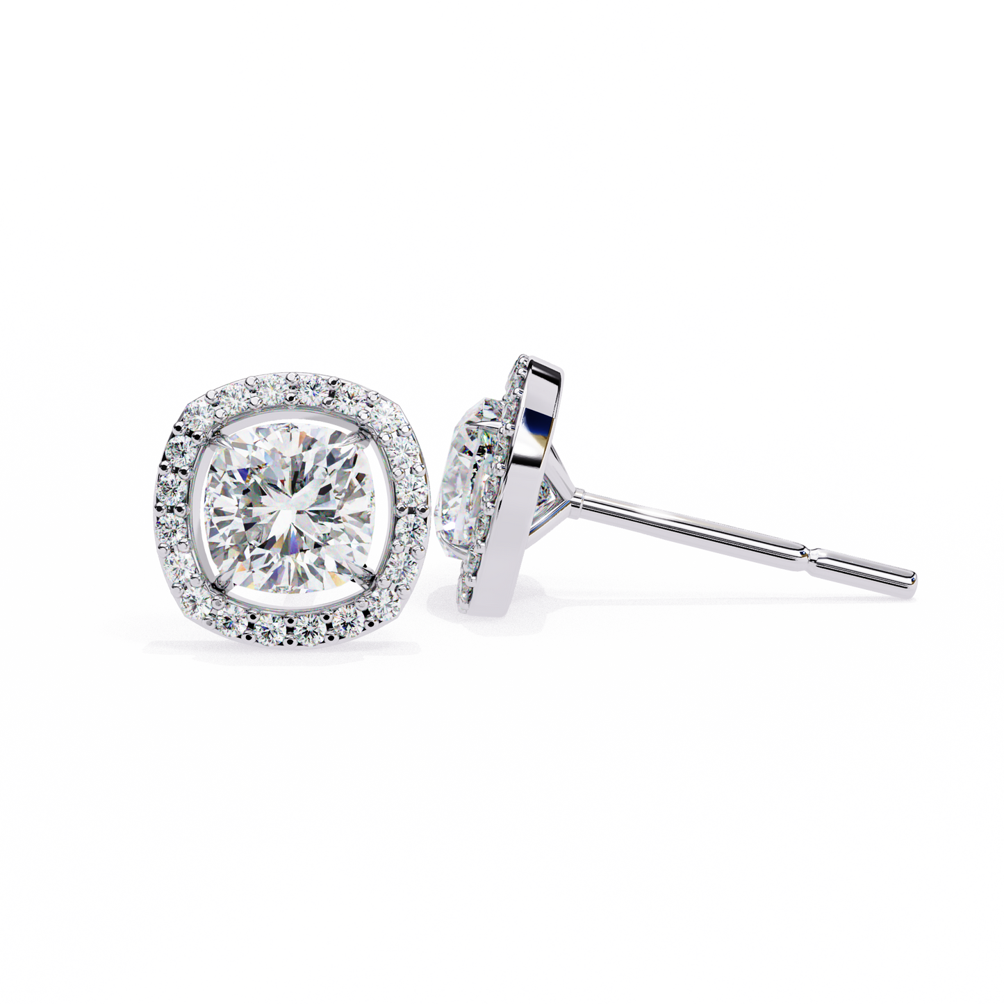 1 ct Cushion Halo Studs