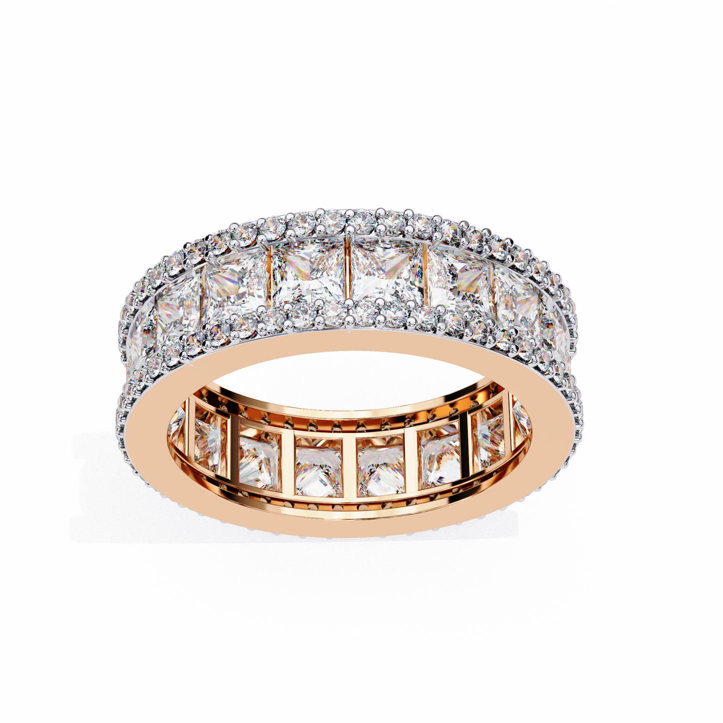 2.9 TCW Princess Cut Lab Grown Diamond Gold Wedding Band