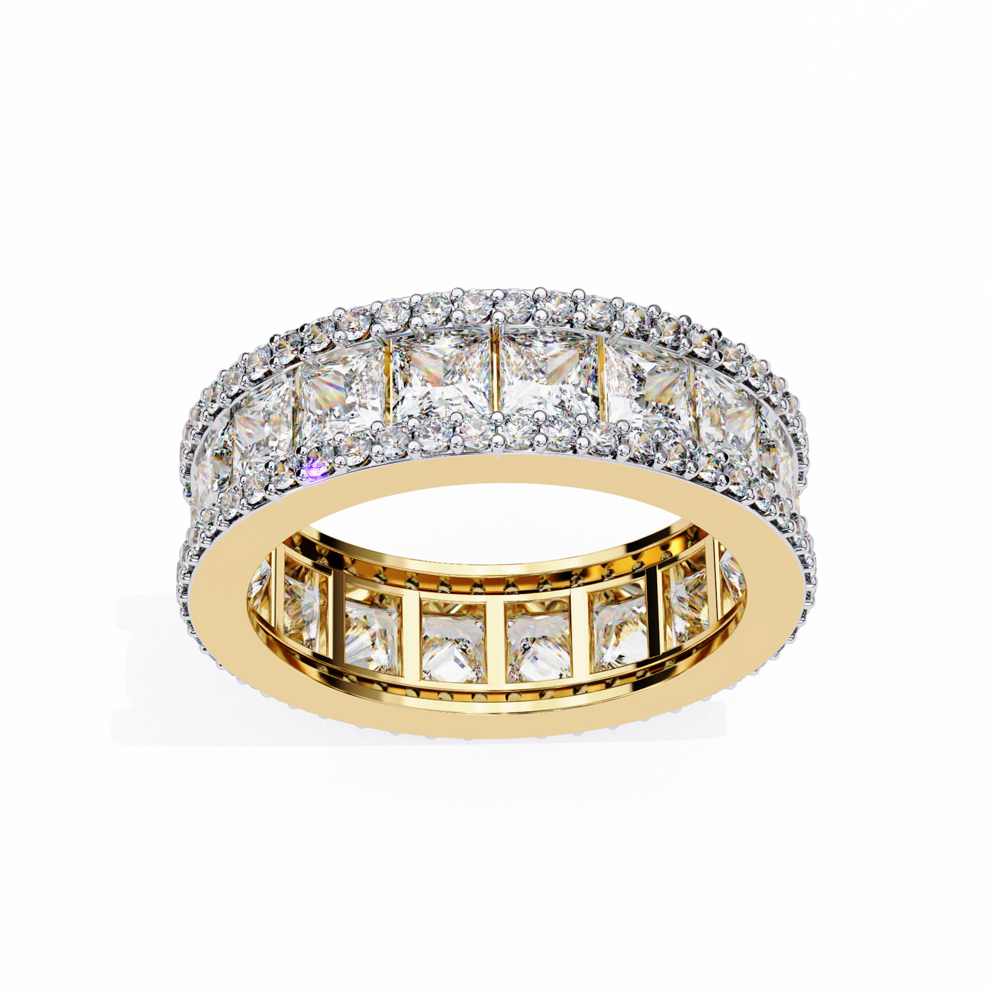 2.9 TCW Princess Cut Lab Grown Diamond Gold Wedding Band