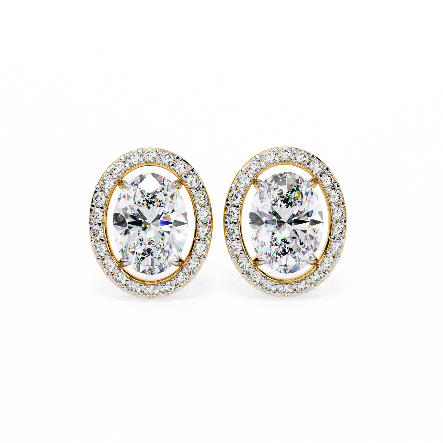 1.00 Ct Oval Cut Lab Grown Diamond Halo Gold Earring