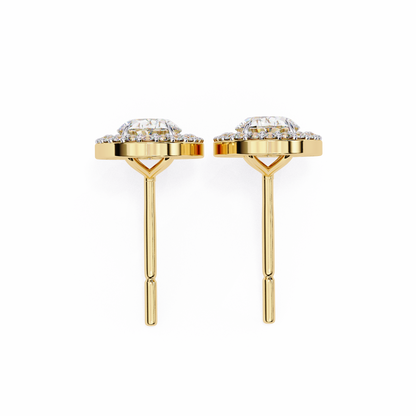 1.00 Ct Oval Cut Lab Grown Diamond Halo Gold Earring