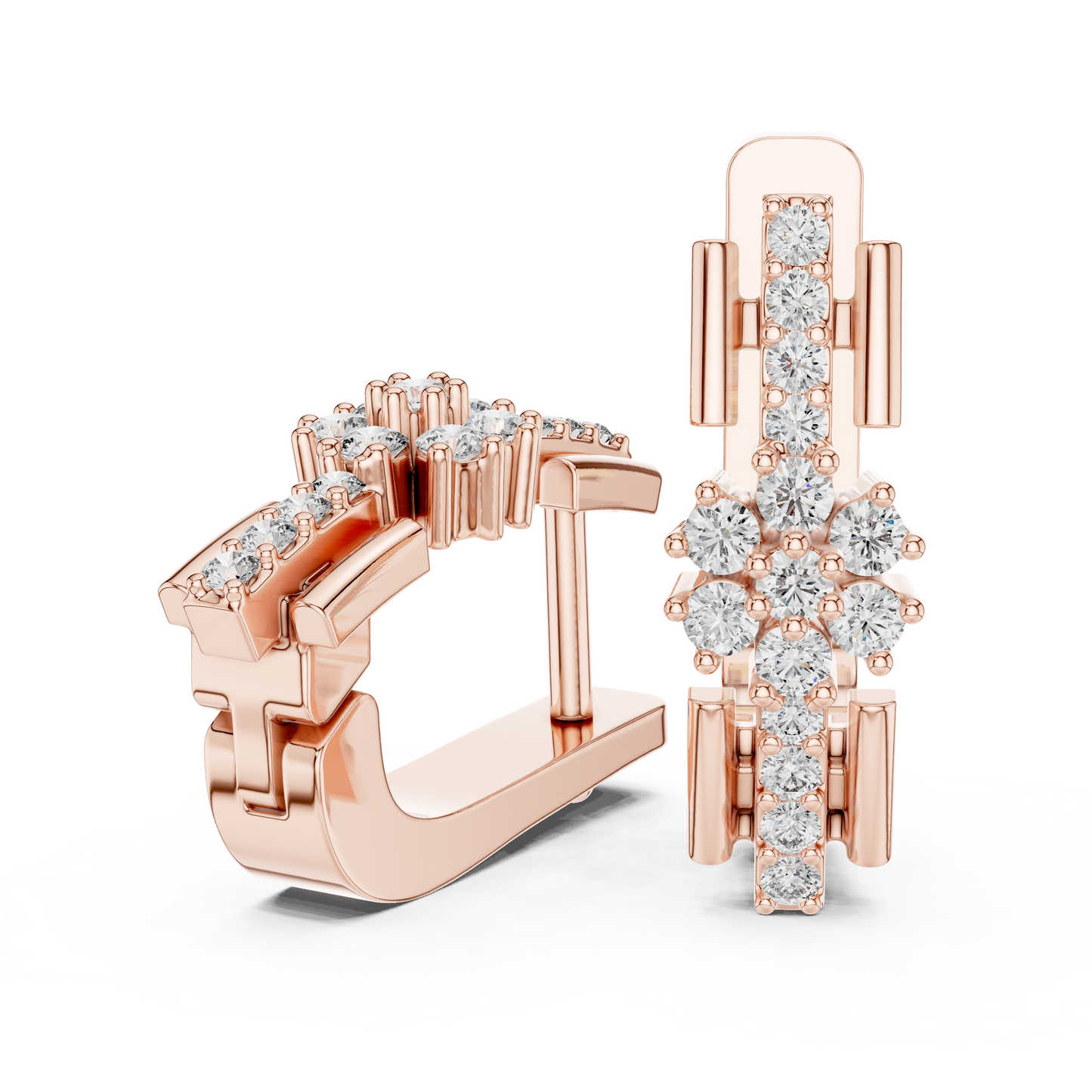 Floral Column Round Lab Grown Diamond Earrings
