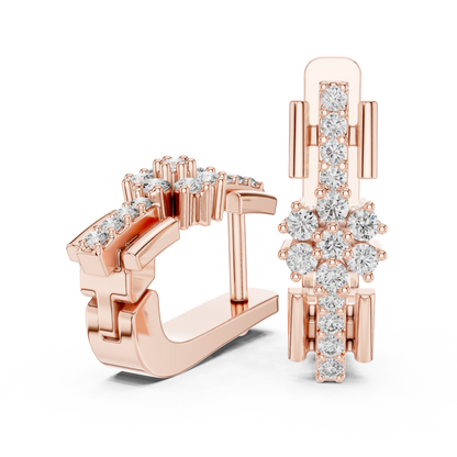 Floral Column Round Lab Grown Diamond Earrings