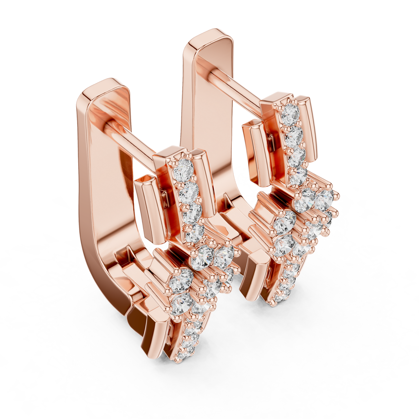 Floral Column Round Lab Grown Diamond Earrings
