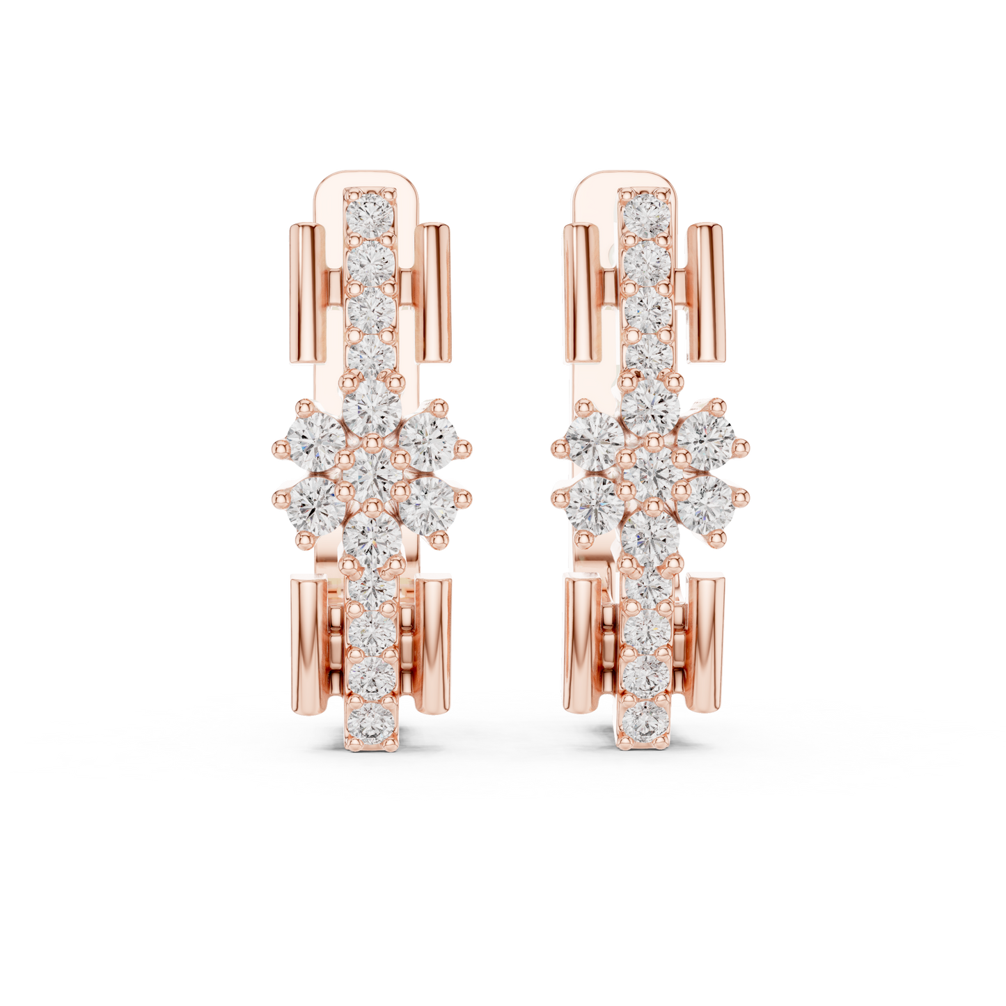 Floral Column Round Lab Grown Diamond Earrings
