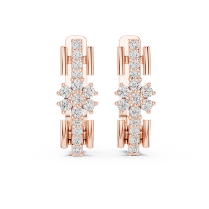 Floral Column Round Lab Grown Diamond Earrings