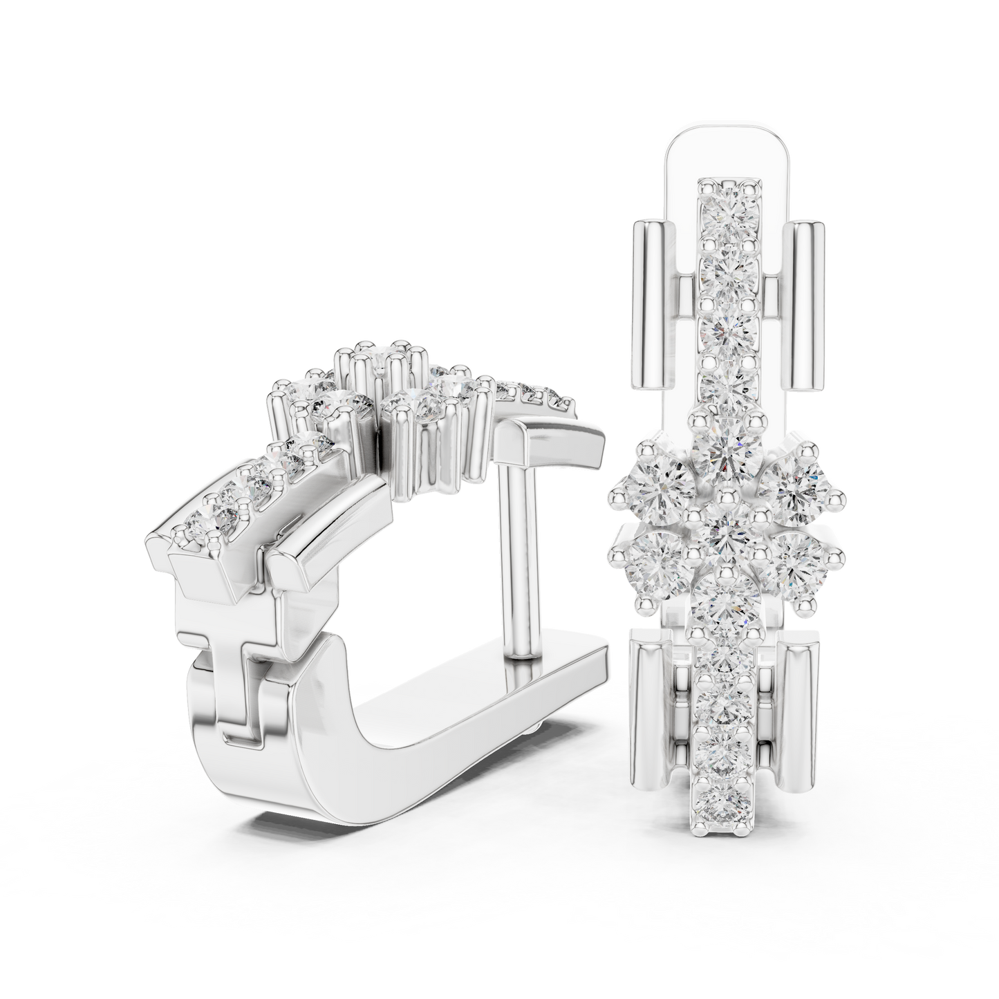 Floral Column Round Lab Grown Diamond Earrings