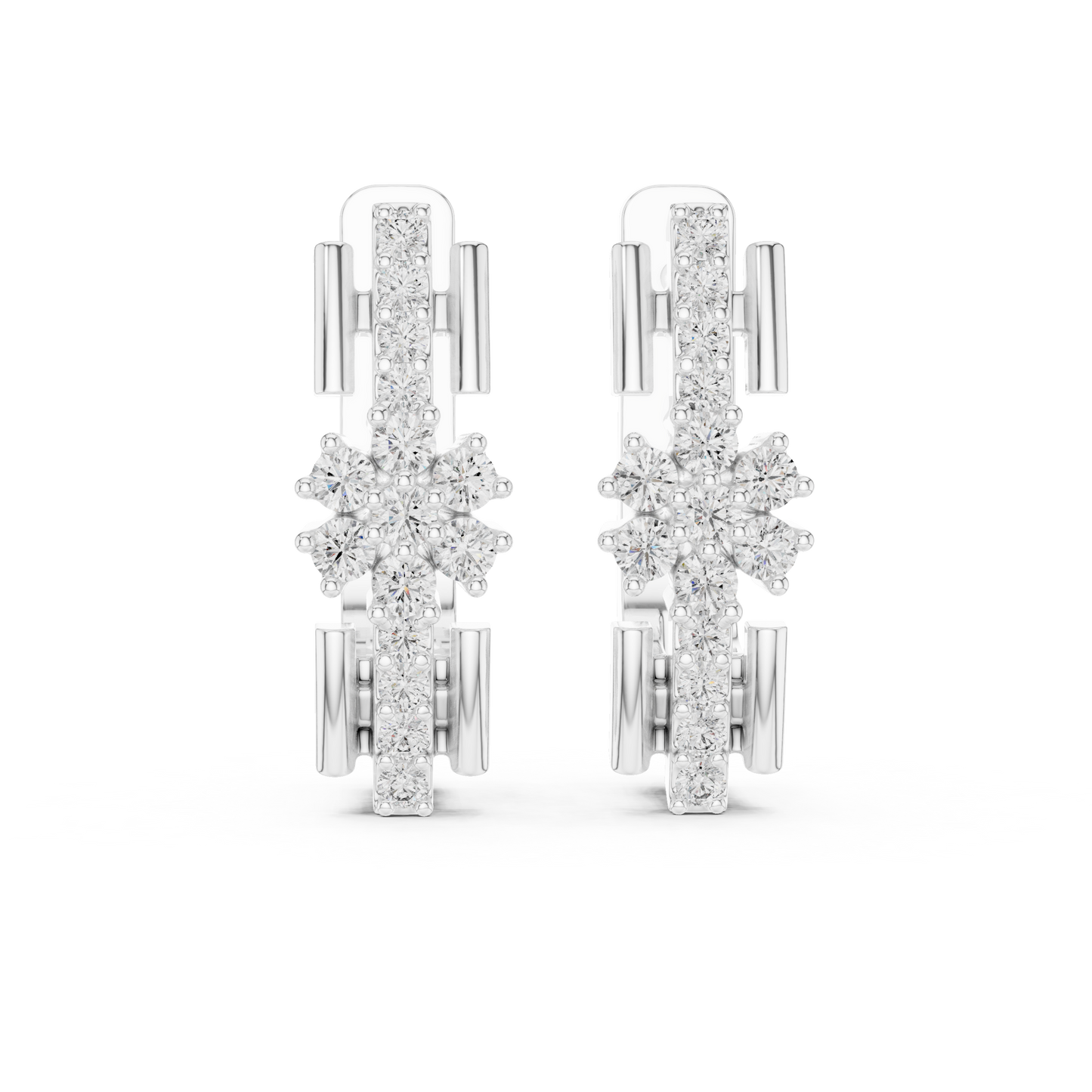 Floral Column Round Lab Grown Diamond Earrings