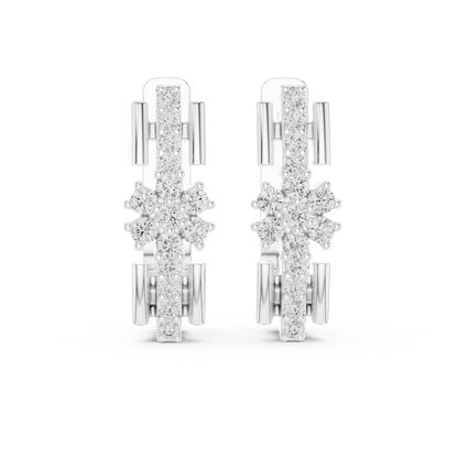 Floral Column Round Lab Grown Diamond Earrings