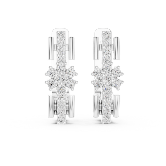 Floral Column Round Lab Grown Diamond Earrings