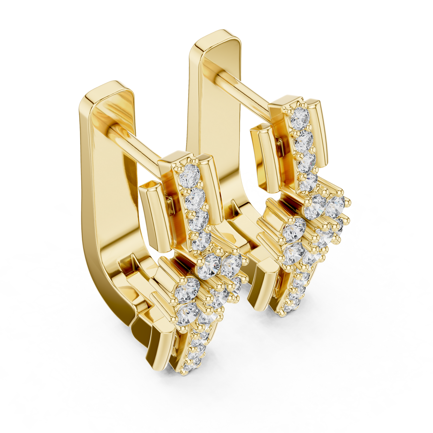 Floral Column Round Lab Grown Diamond Earrings