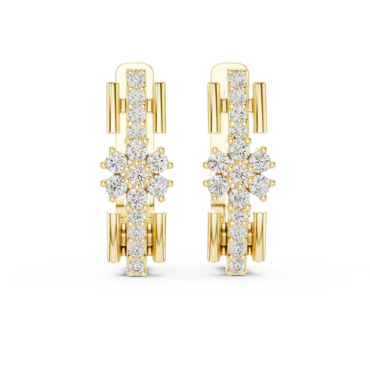 Floral Column Round Lab Grown Diamond Earrings
