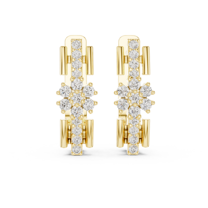 Floral Column Round Lab Grown Diamond Earrings