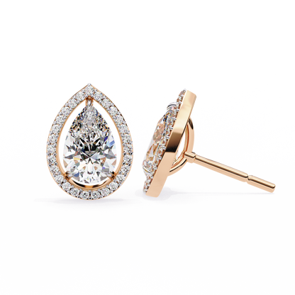 1.10 Ct Pear Cut Lab Grown Diamond Halo Gold Earring