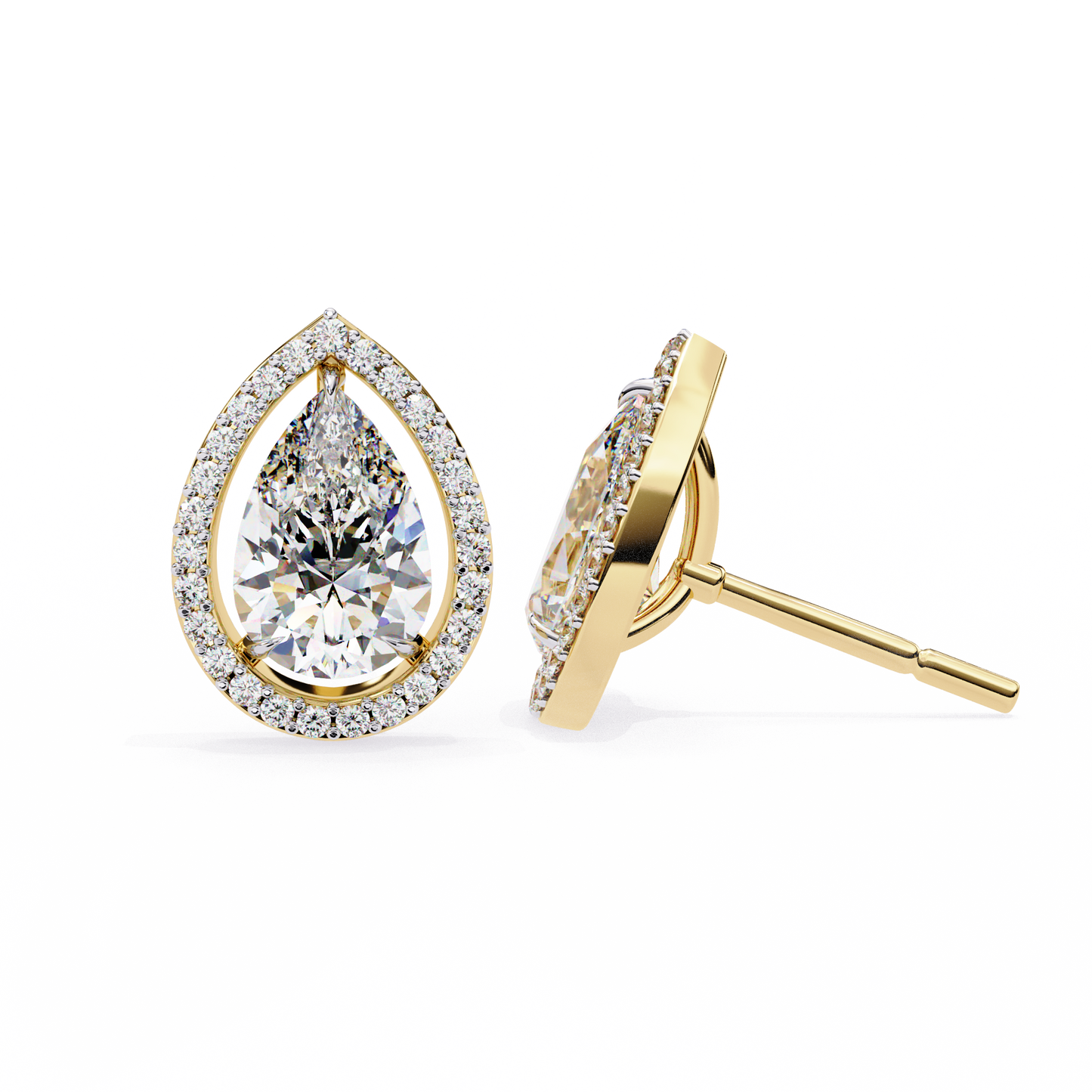 1.10 Ct Pear Cut Lab Grown Diamond Halo Gold Earring