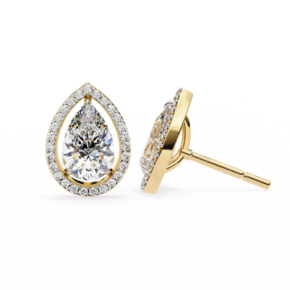 1.10 Ct Pear Cut Lab Grown Diamond Halo Gold Earring