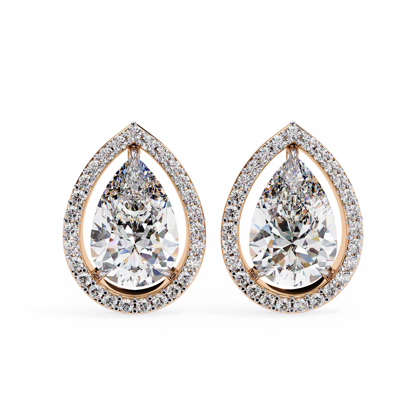 1.10 Ct Pear Cut Lab Grown Diamond Halo Gold Earring