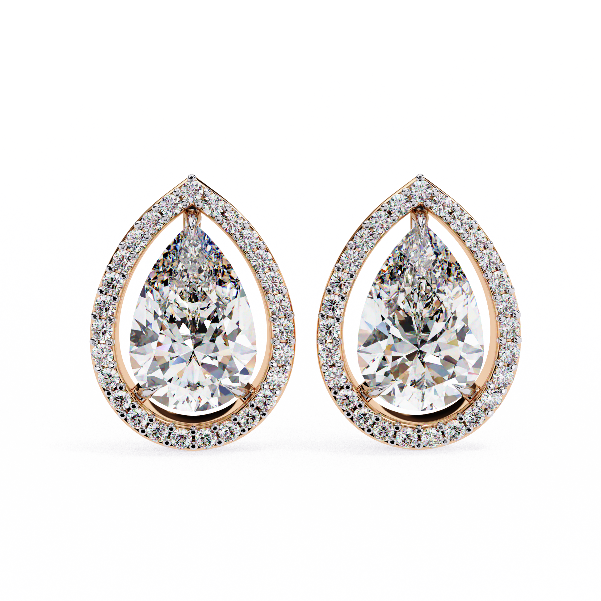 1.10 Ct Pear Cut Lab Grown Diamond Halo Gold Earring