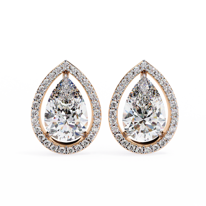 1.10 Ct Pear Cut Lab Grown Diamond Halo Gold Earring