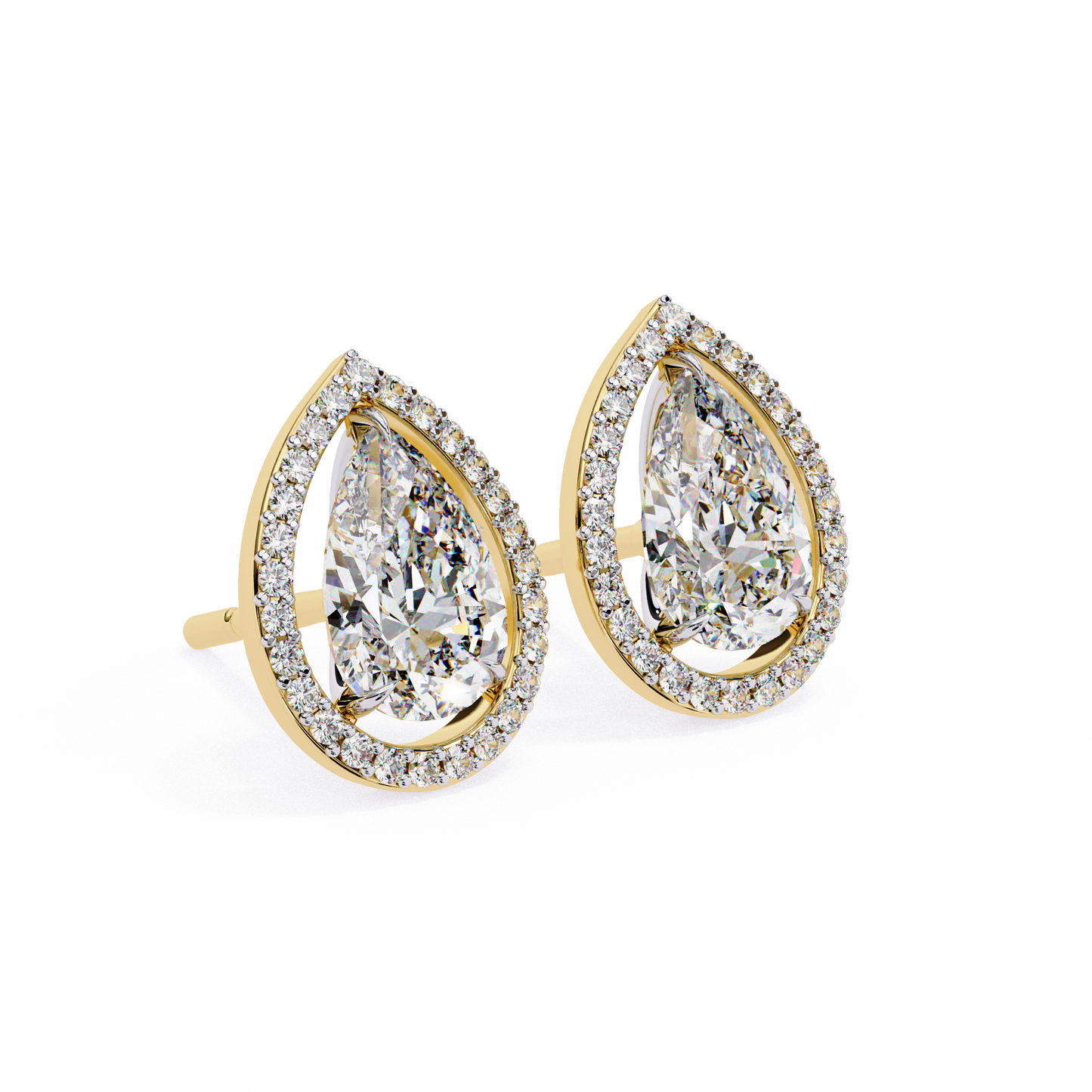 1.10 Ct Pear Cut Lab Grown Diamond Halo Gold Earring