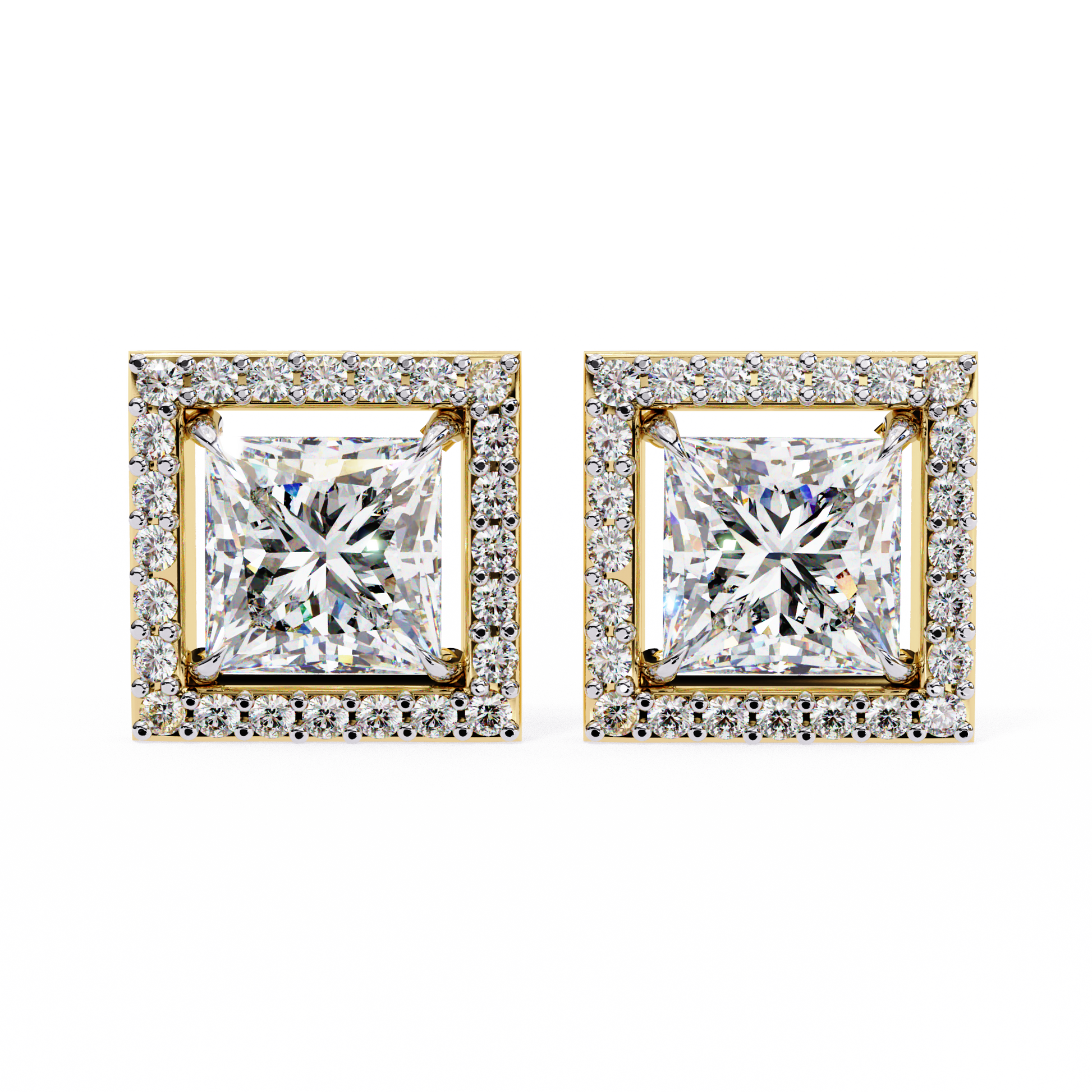 1.04 Ct Princess Cut Lab Grown Diamond Halo Gold Earring