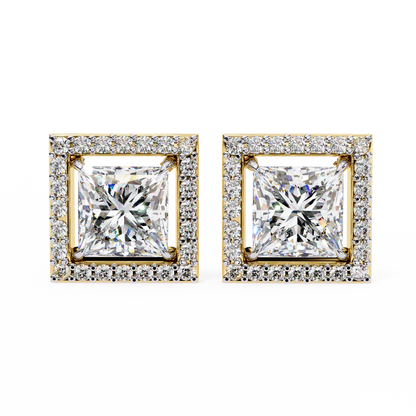 1.04 Ct Princess Cut Lab Grown Diamond Halo Gold Earring