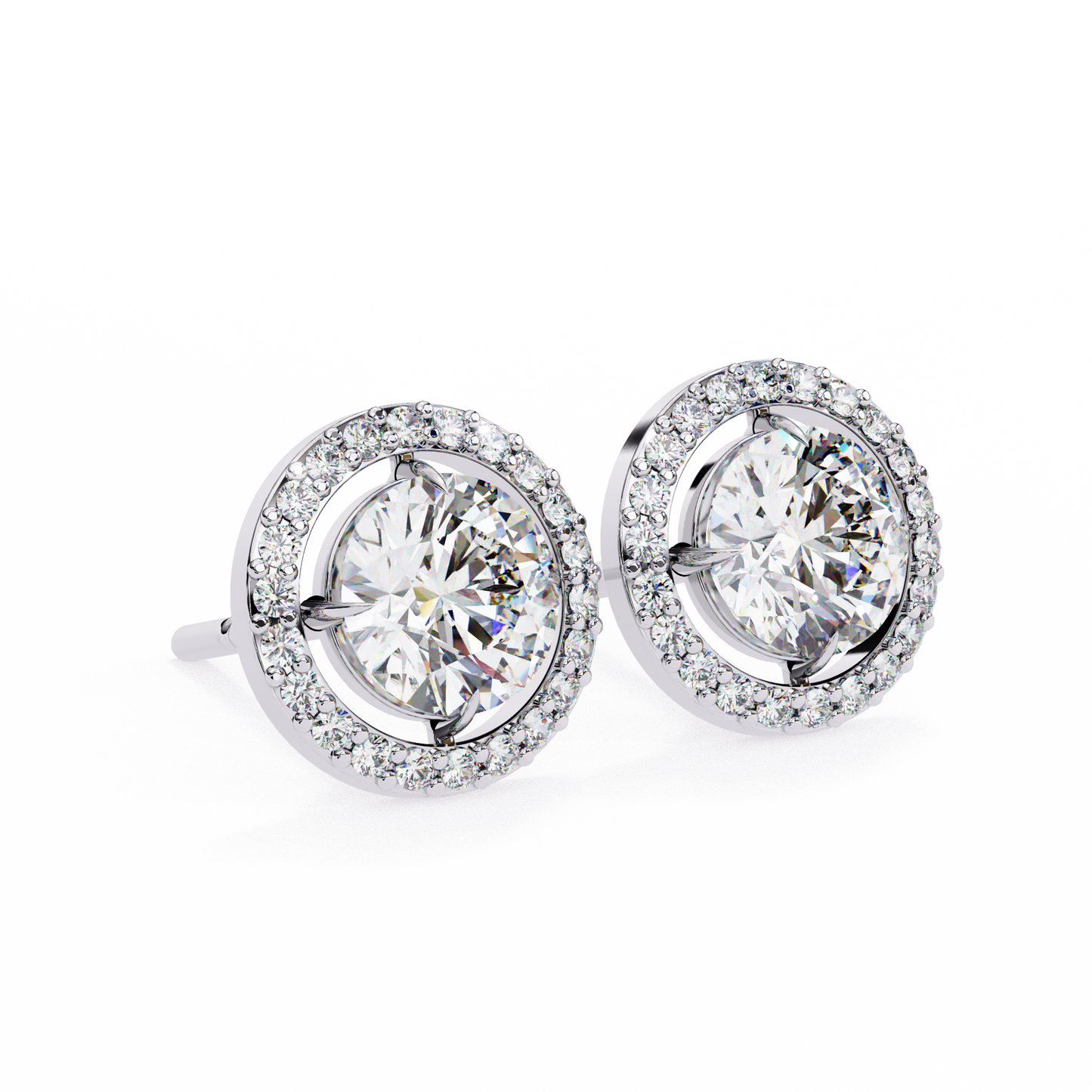 1.02 Ct Round Cut Lab Grown Diamond Halo Gold Earring