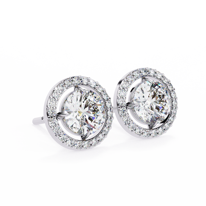 1.02 Ct Round Cut Lab Grown Diamond Halo Gold Earring