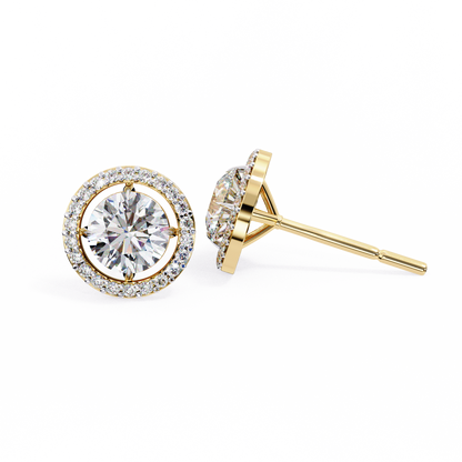 1.02 Ct Round Cut Lab Grown Diamond Halo Gold Earring