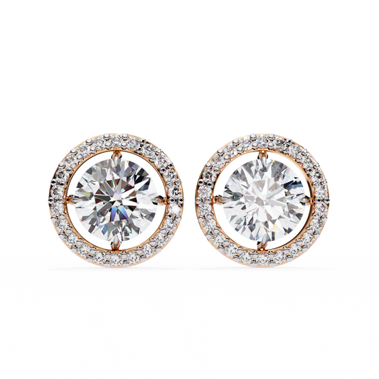 1.02 Ct Round Cut Lab Grown Diamond Halo Gold Earring