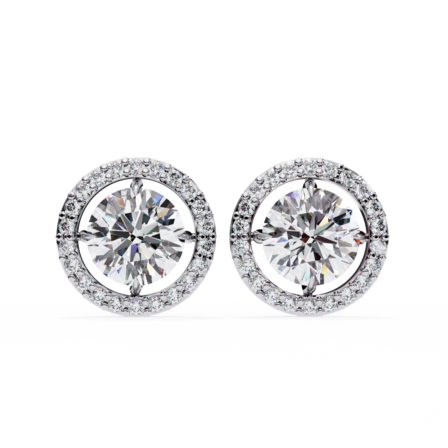 1.02 Ct Round Cut Lab Grown Diamond Halo Gold Earring