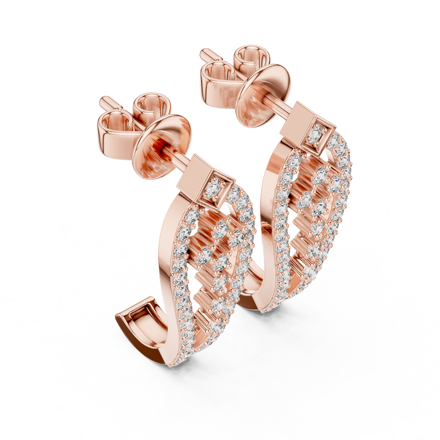 Round Lab Grown Diamond Geometric Earrings in Yellow Gold