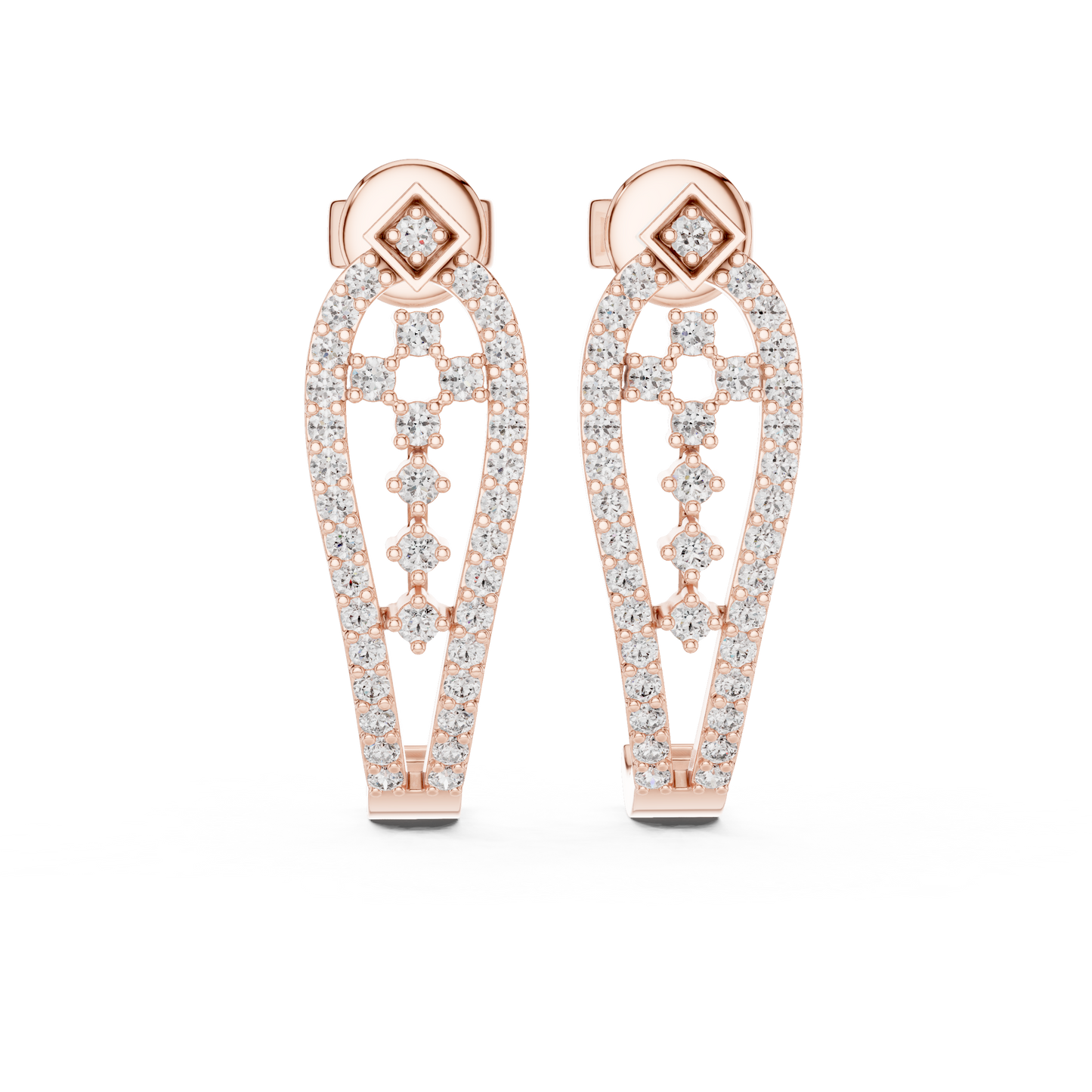 Round Lab Grown Diamond Geometric Earrings in Yellow Gold