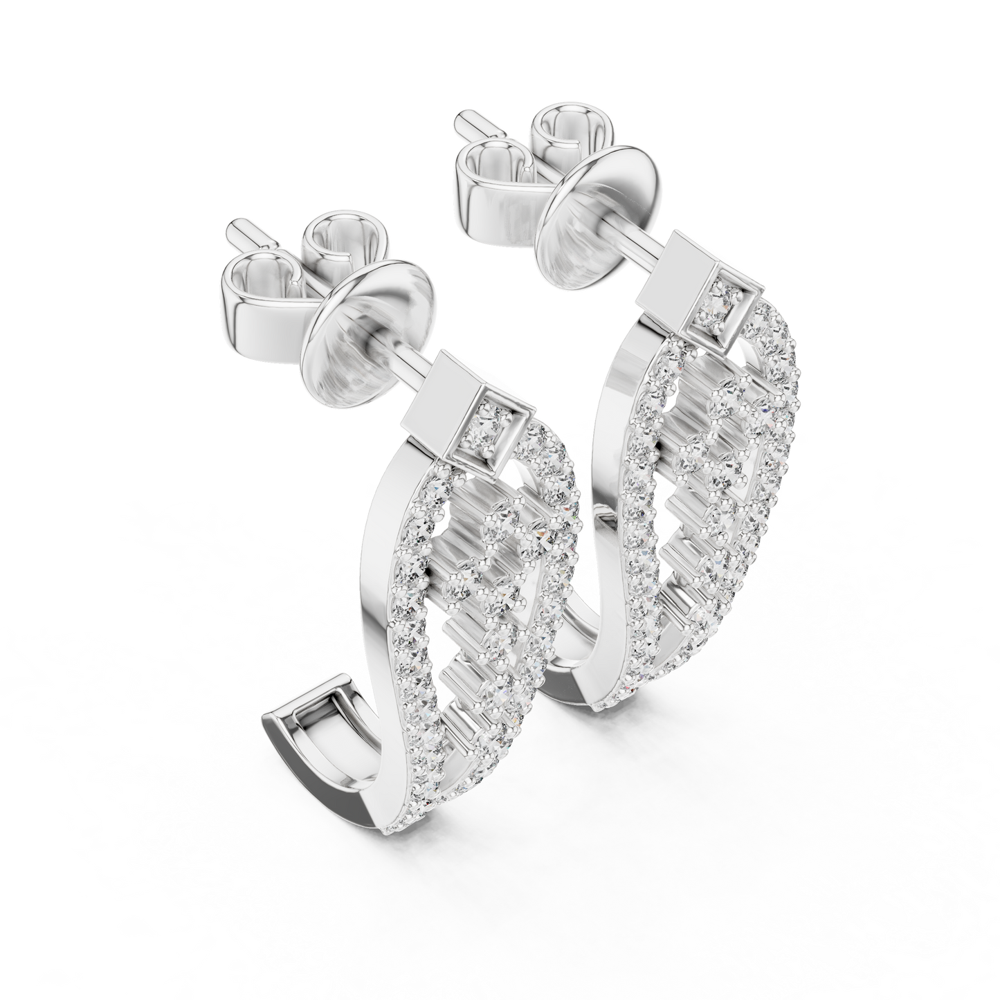 Round Lab Grown Diamond Geometric Earrings in Yellow Gold