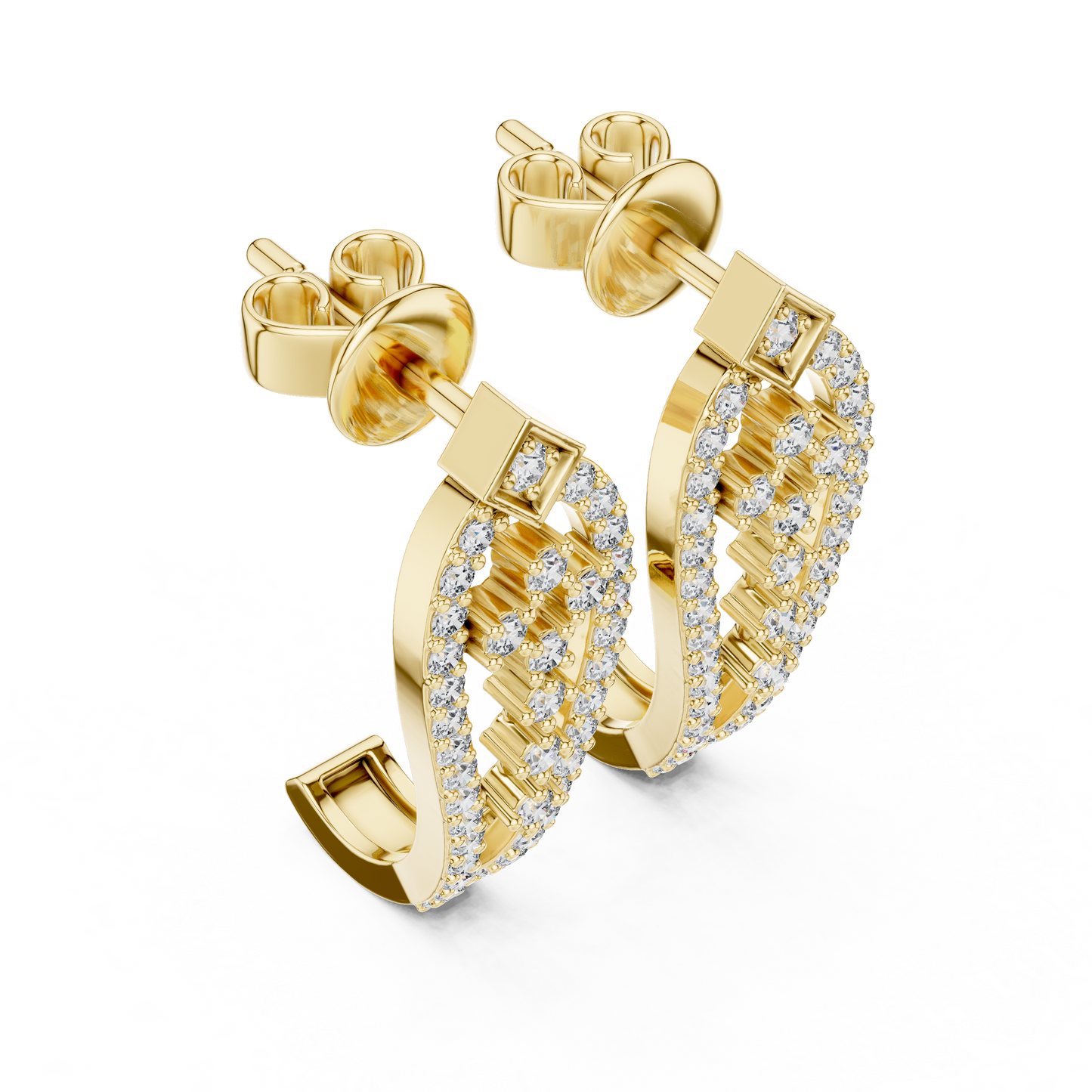 Round Lab Grown Diamond Geometric Earrings in Yellow Gold