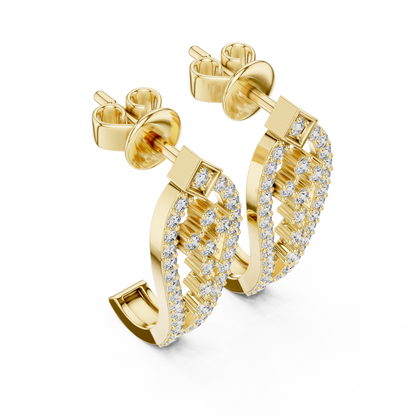 Round Lab Grown Diamond Geometric Earrings in Yellow Gold