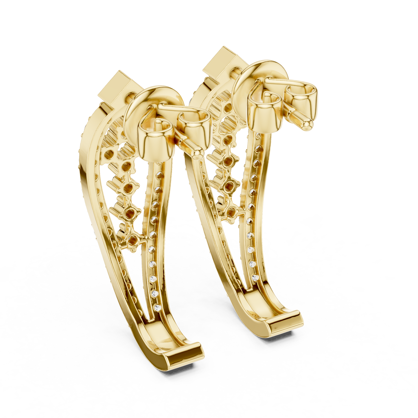Round Lab Grown Diamond Geometric Earrings in Yellow Gold