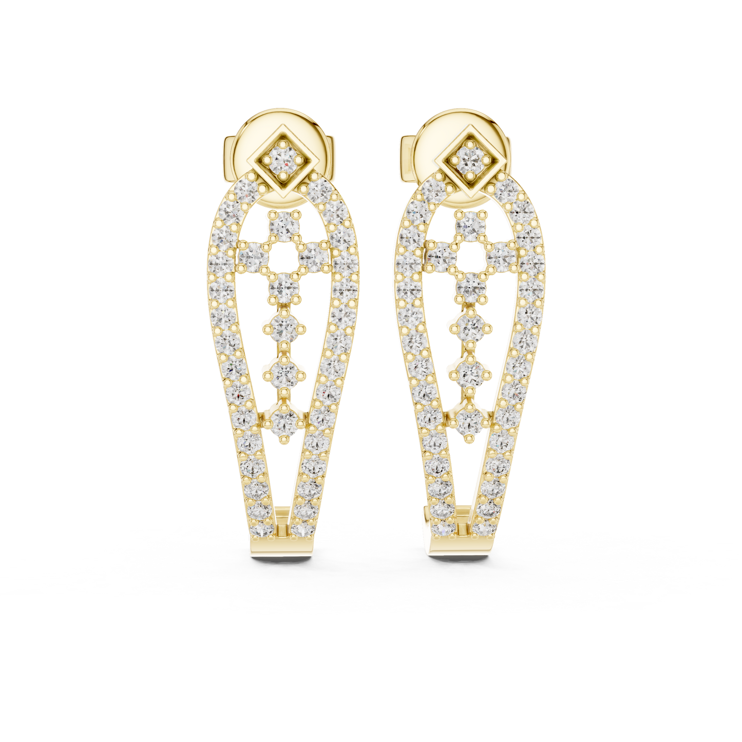 Round Lab Grown Diamond Geometric Earrings in Yellow Gold