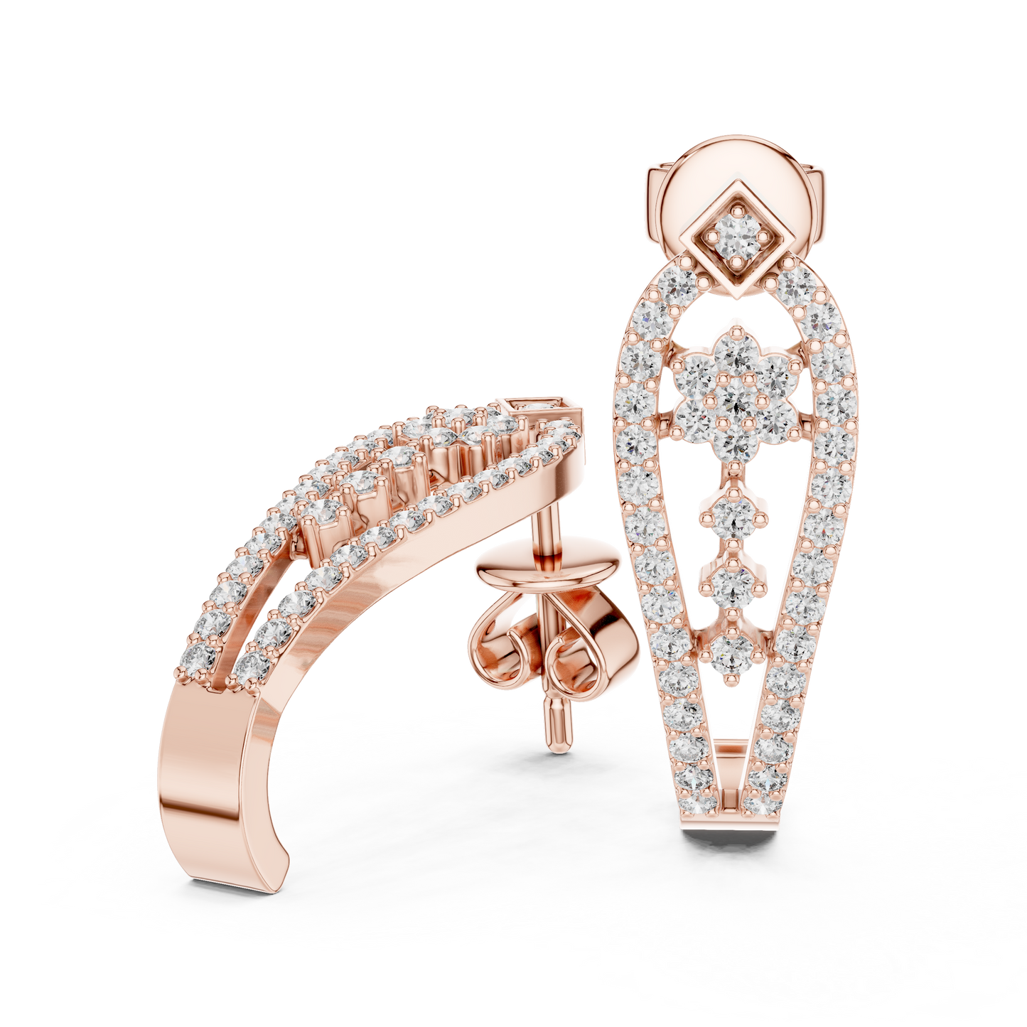 Round Lab Grown Diamond Flower Earrings in White Gold