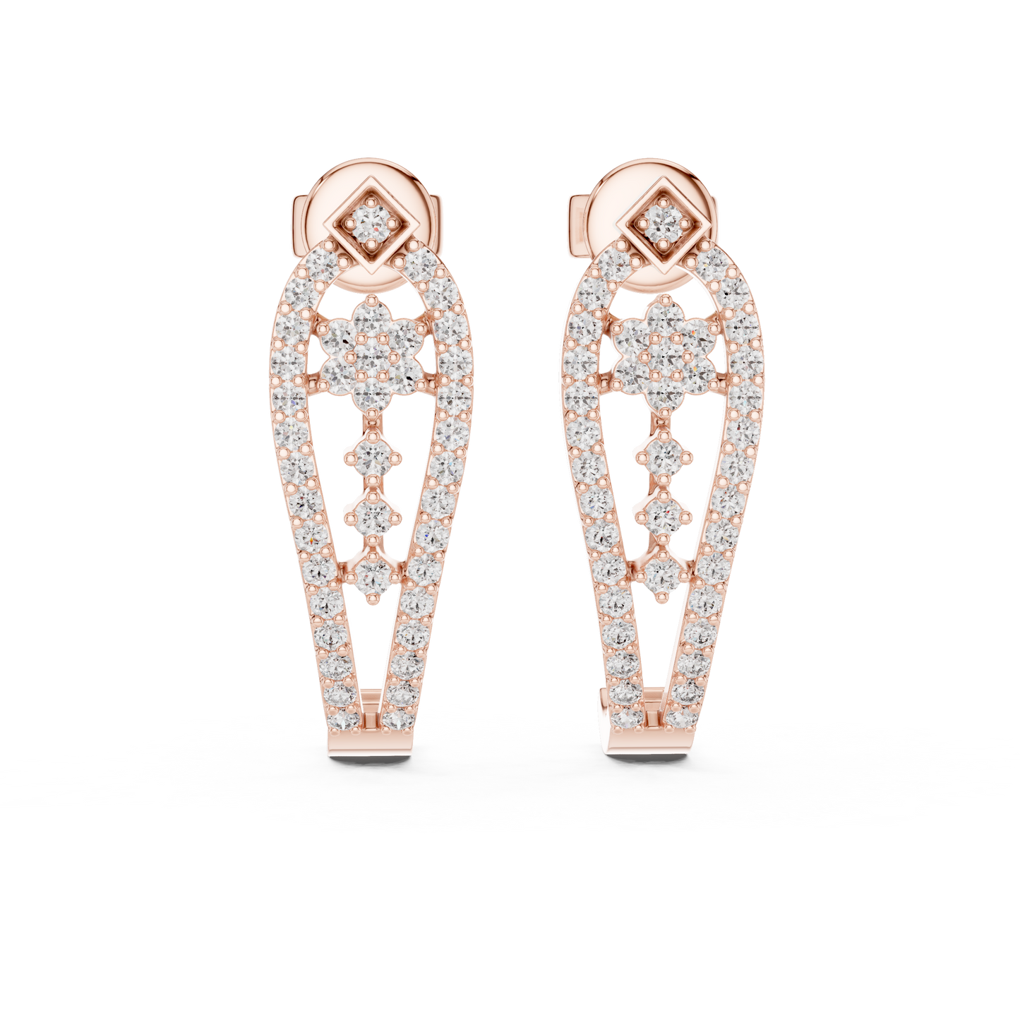 Round Lab Grown Diamond Flower Earrings in White Gold