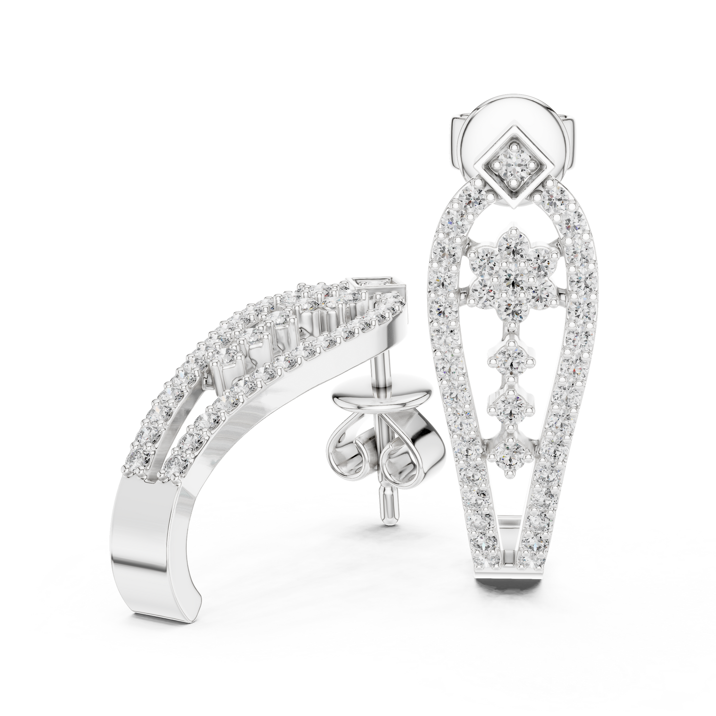 Round Lab Grown Diamond Flower Earrings in White Gold