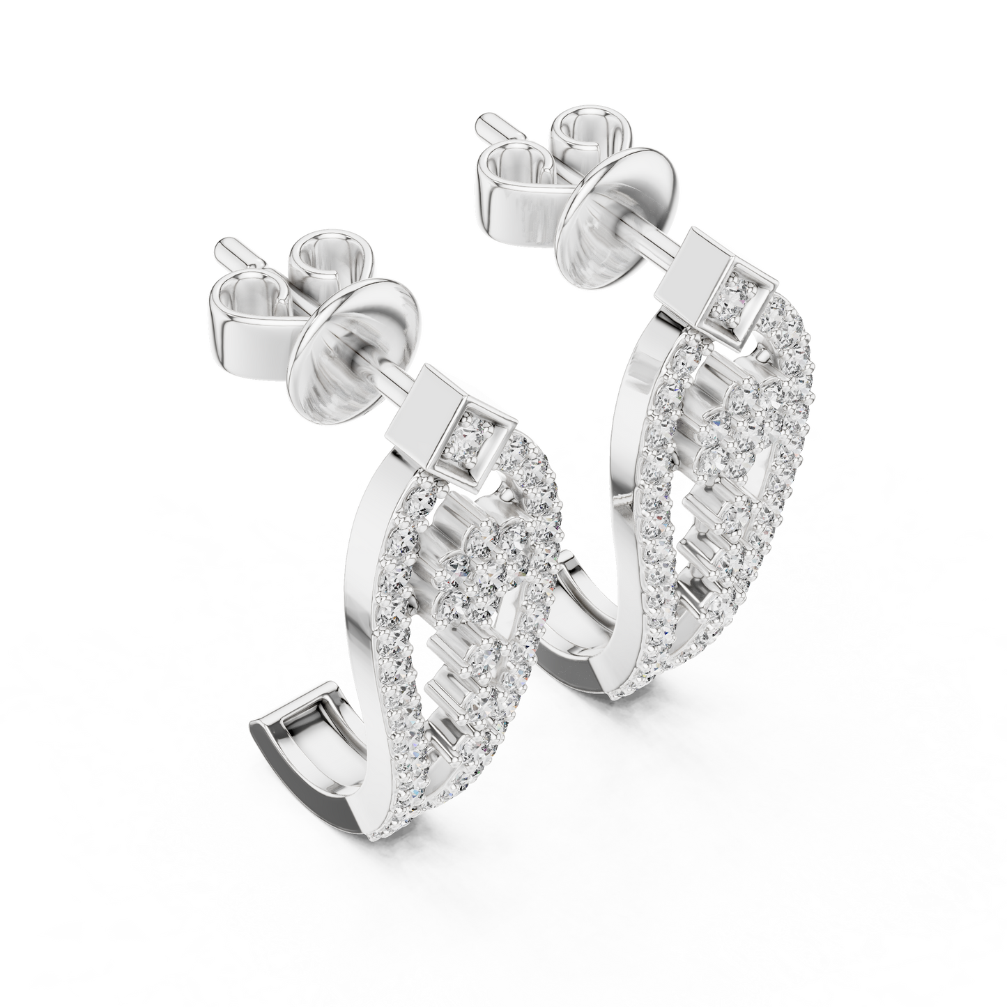 Round Lab Grown Diamond Flower Earrings in White Gold