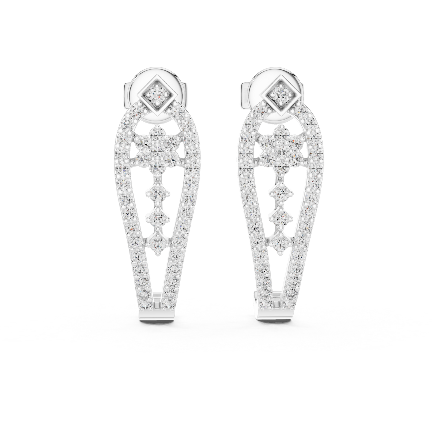 Round Lab Grown Diamond Flower Earrings in White Gold