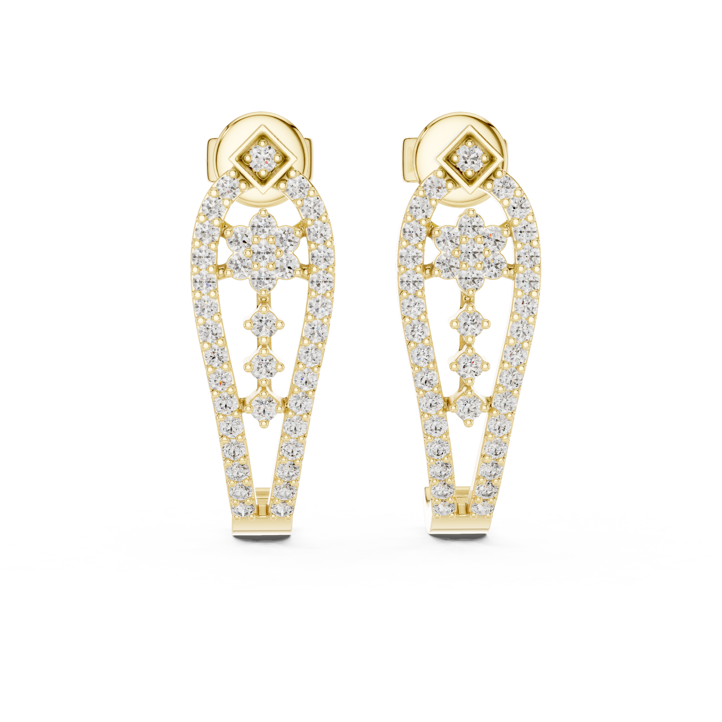 Round Lab Grown Diamond Flower Earrings in White Gold