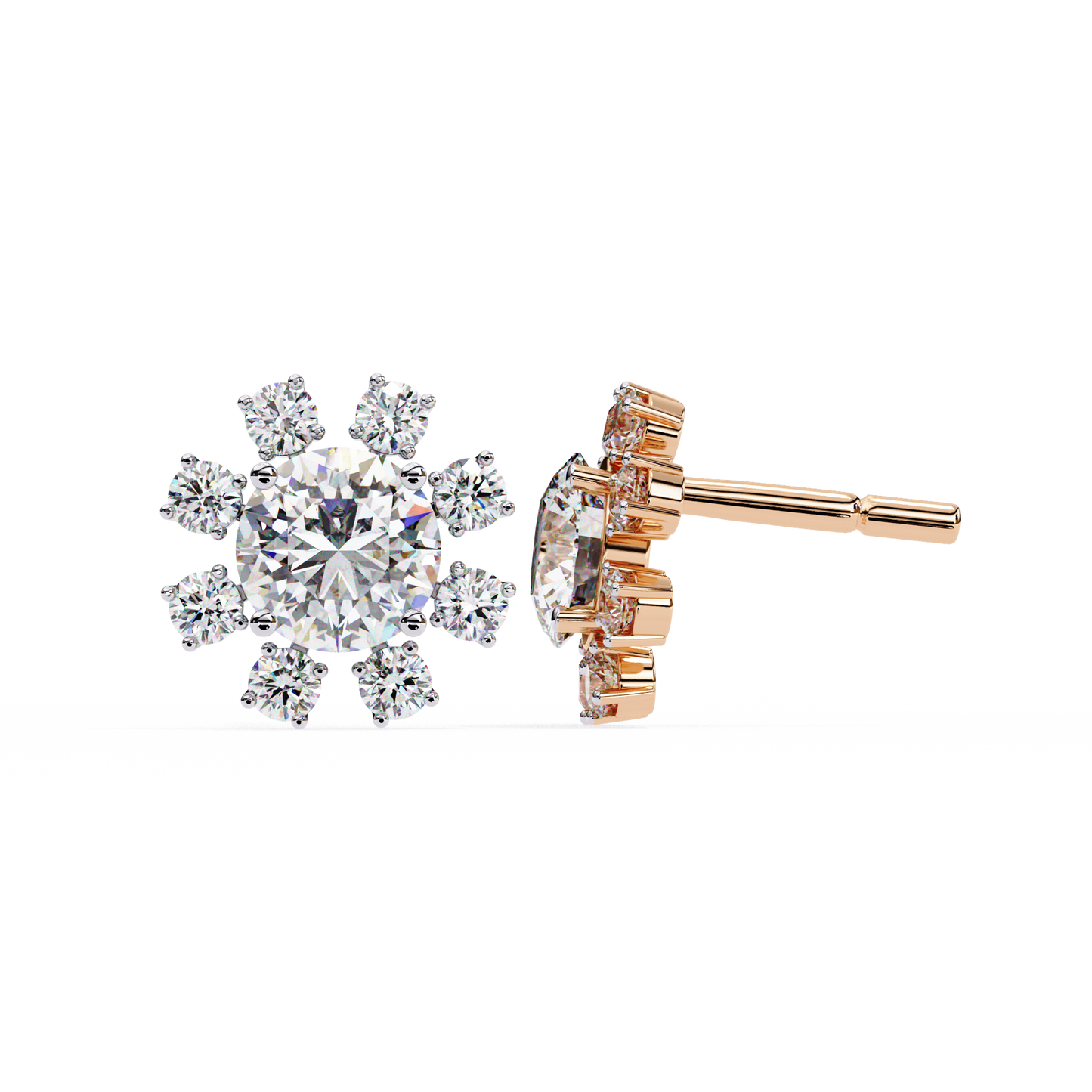 1.12 Ct Round Cut Lab Grown Diamond Flower Gold Earring