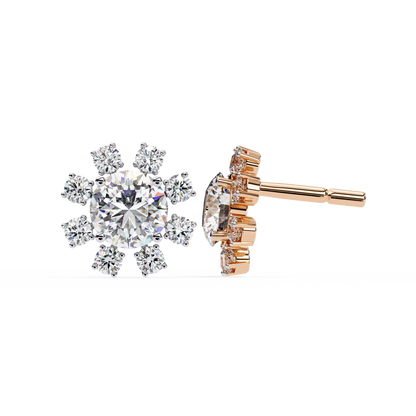 1.12 Ct Round Cut Lab Grown Diamond Flower Gold Earring