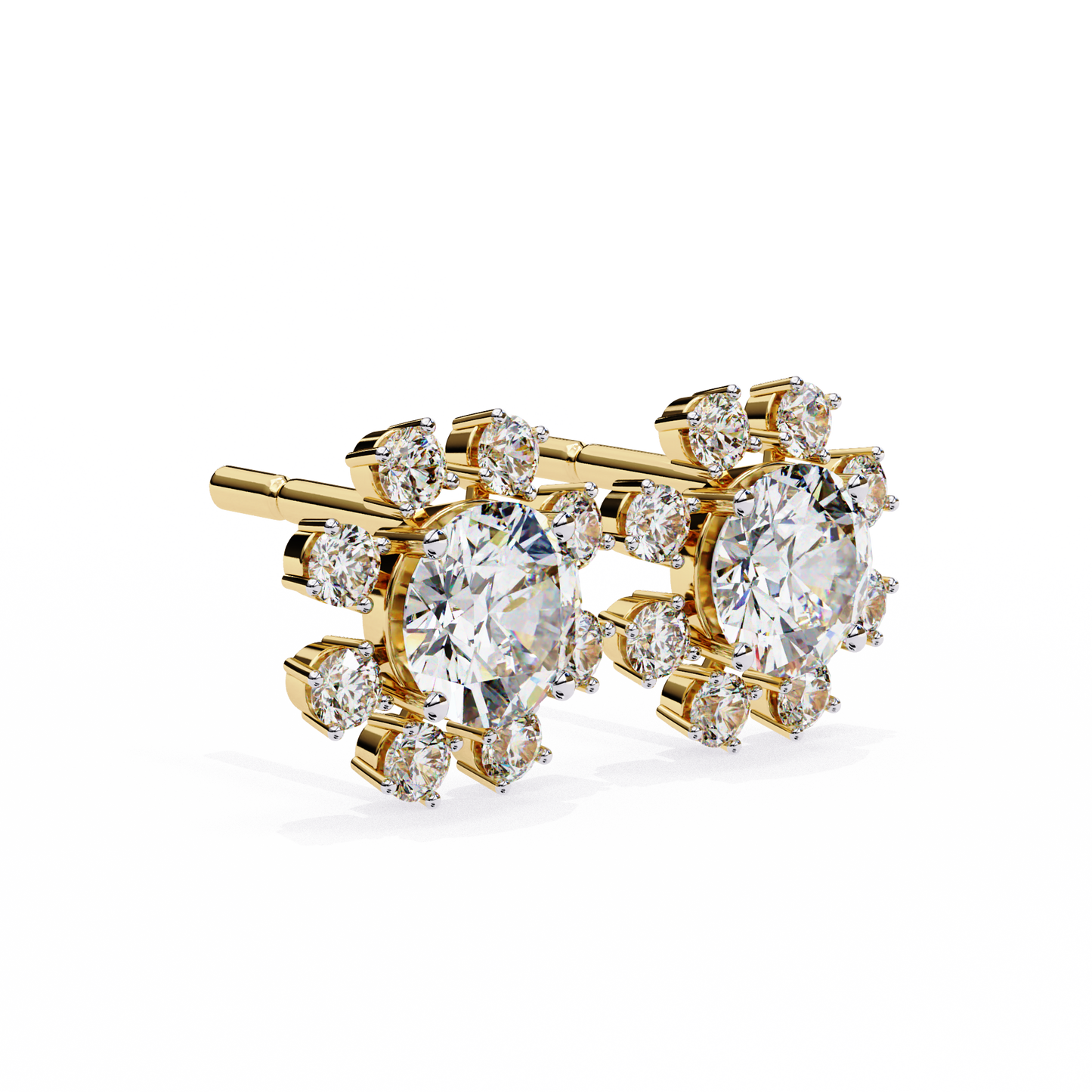 1.12 Ct Round Cut Lab Grown Diamond Flower Gold Earring