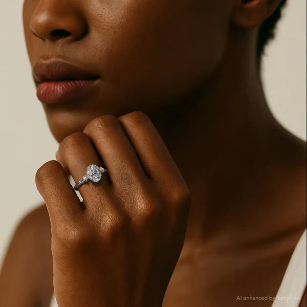 Oval Cut Moissanite Silver Three stone Engagement Ring