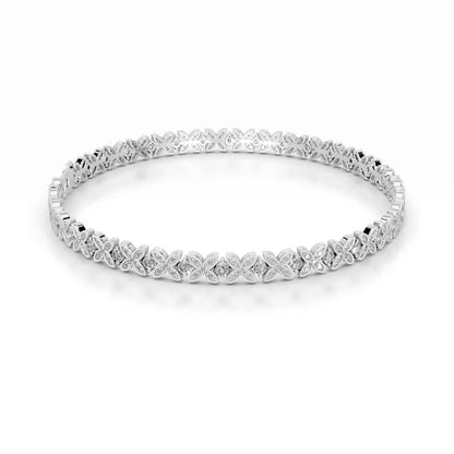 Round Cut Moissanite Clover Shape Silver Tennis Bracelet